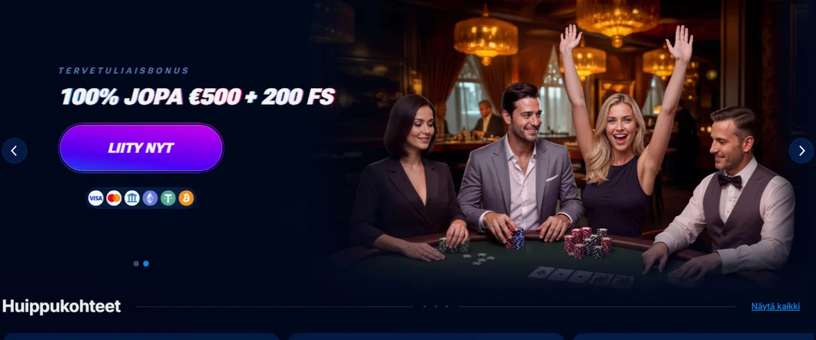 Boomerang Bet — Valitse yksi neljästä: 100% jopa 500 € + 200 FS, tai kolmen talletuksen paketti jopa 1 000 € (100%/500 €, 70%/300 €, 50%/200 €+50FS), tai 10% cashback jopa 200 €, tai 1 €=1 FS; sportissa 100% ensitalletusbonus jopa 100 €/200 €"